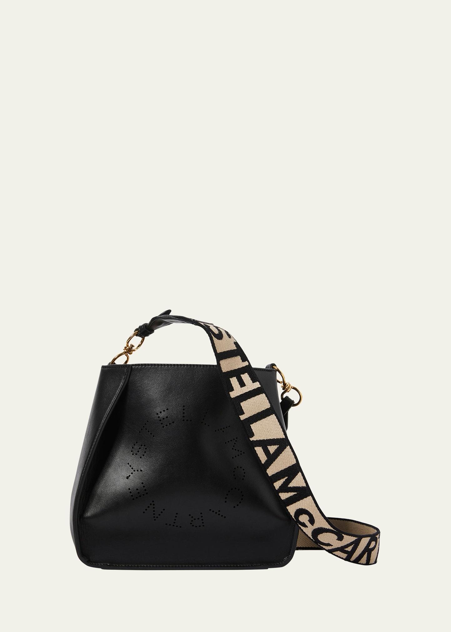 mini logo vegan leather bucket crossbody bag