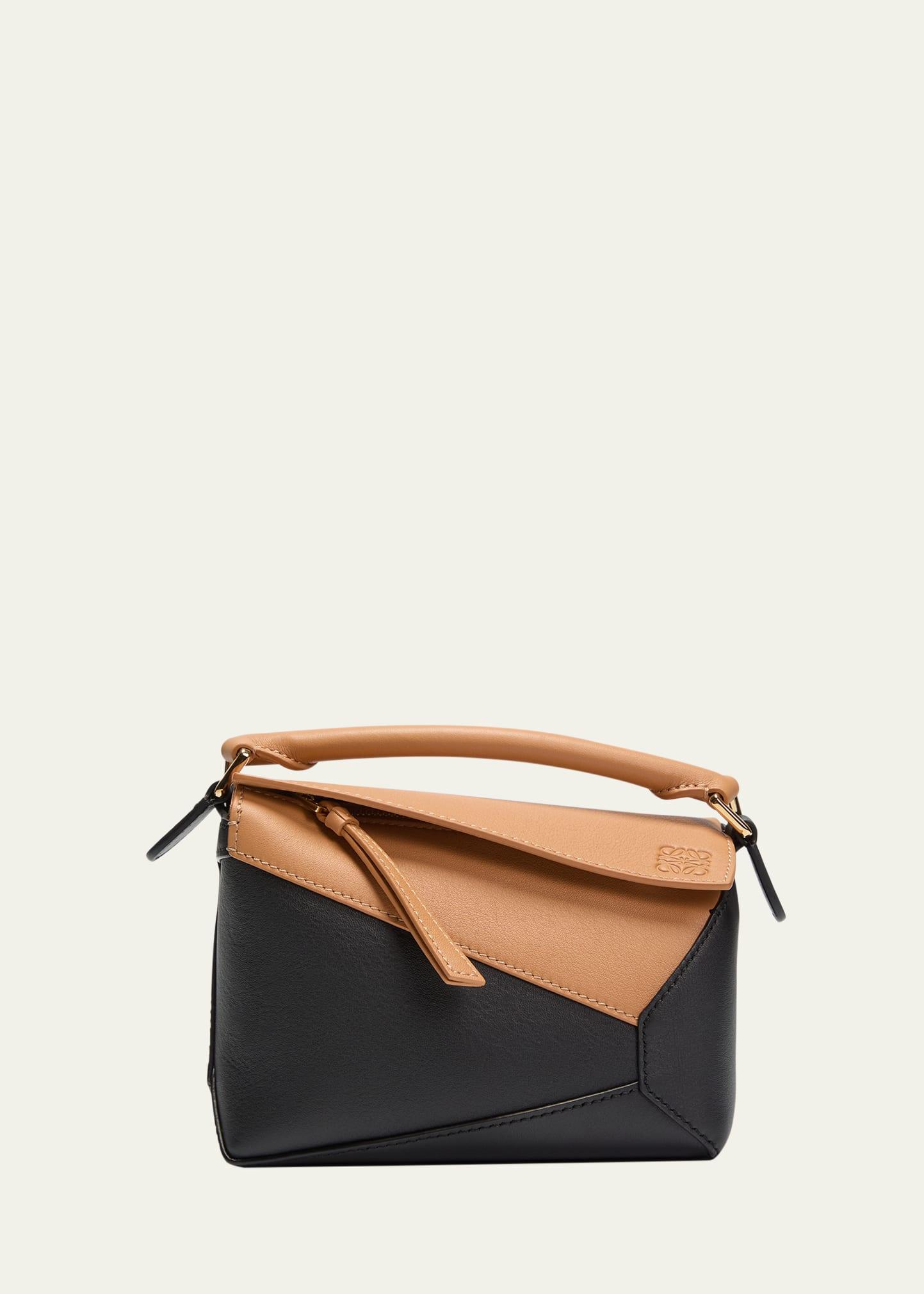 mini puzzle edge bicolor top-handle bag