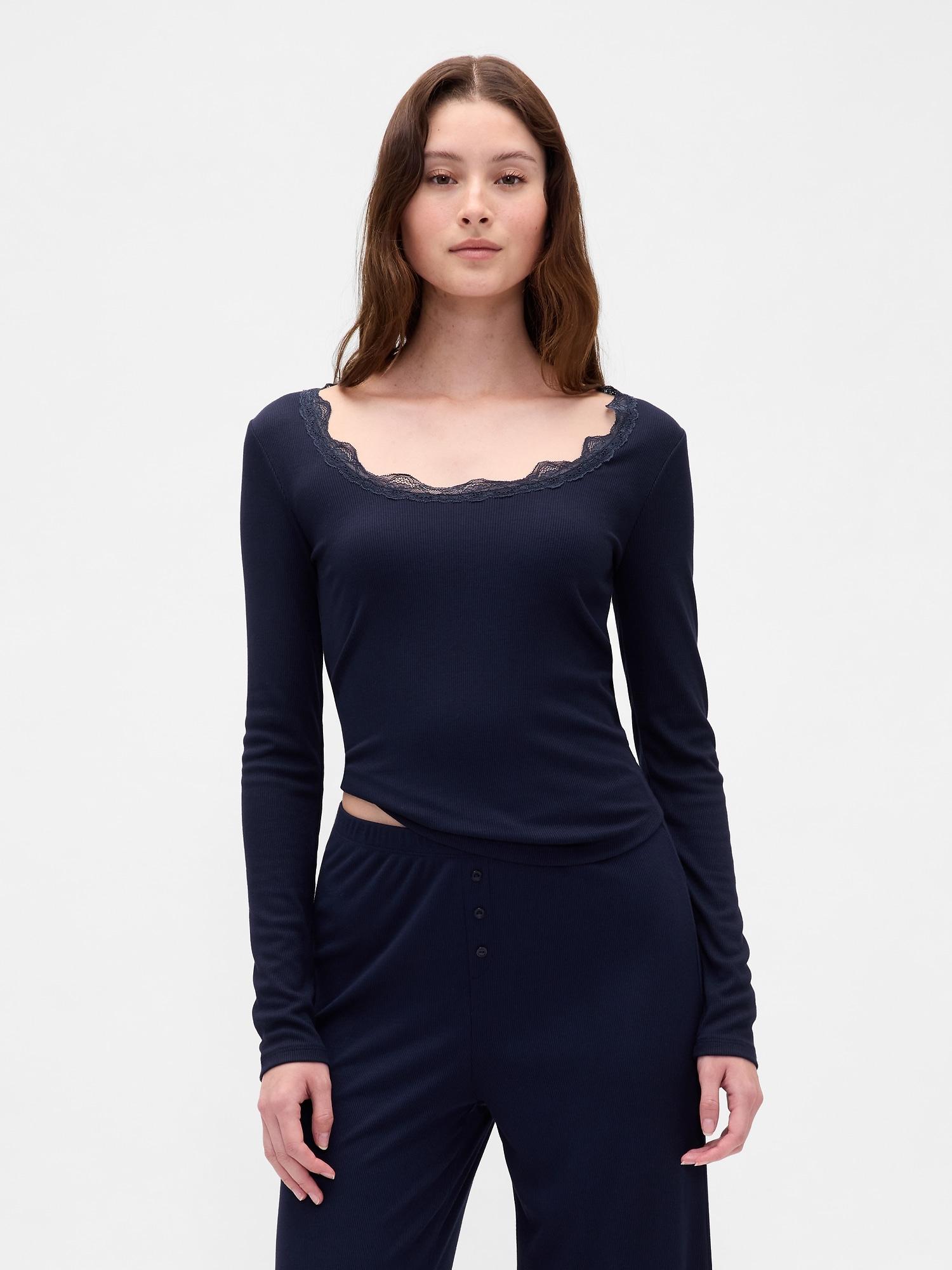 mini rib lace-trim pj top