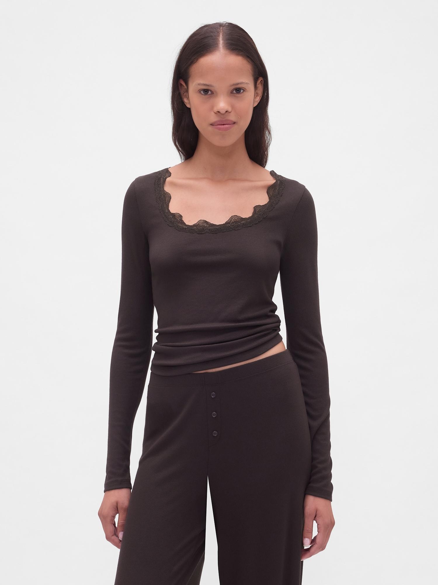 mini rib lace-trim pj top