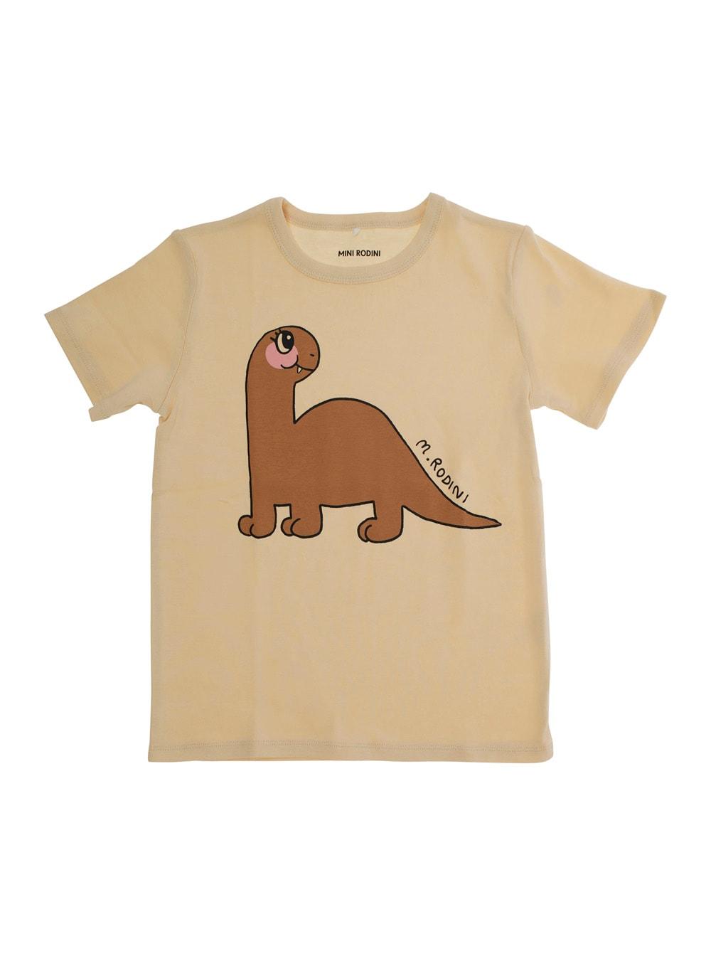 mini rodini beige crewneck t-shirt wth print on the front in cotton girl