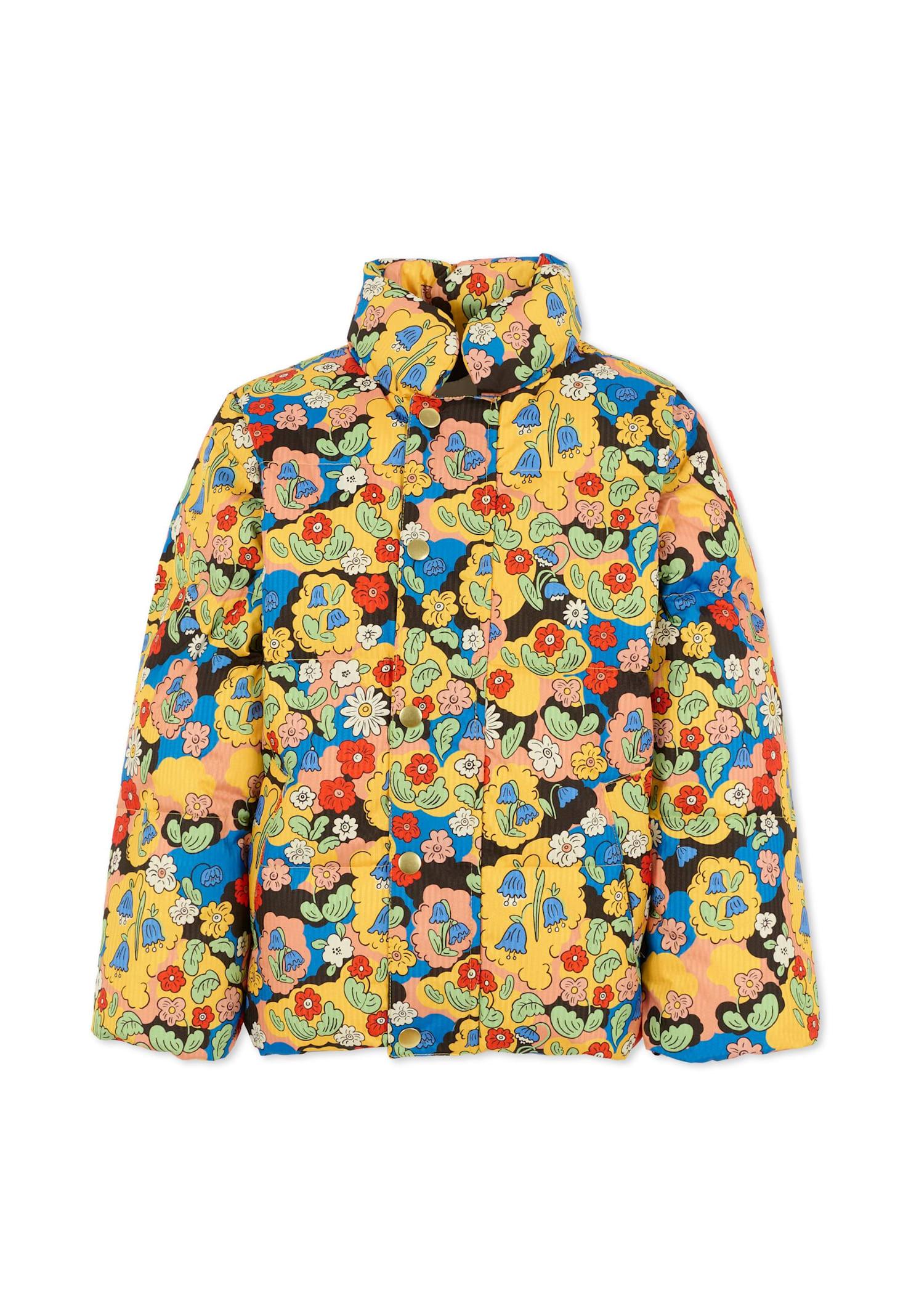 mini rodini multicolor down jacket for girl with floral print