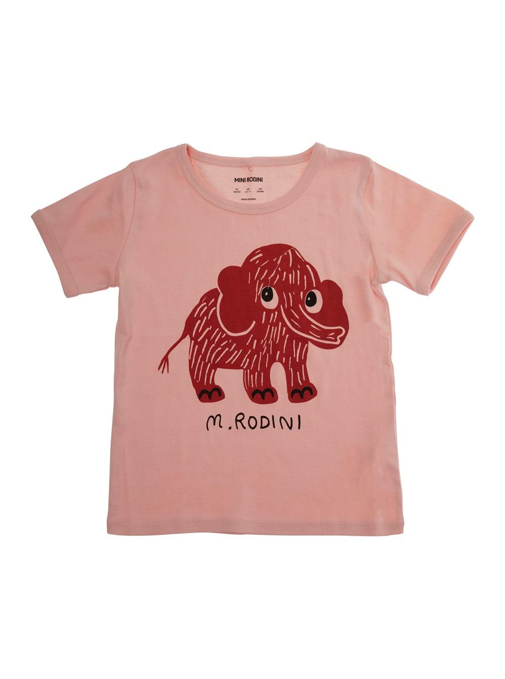 mini rodini pink crewneck t-shirt with maxi print on the front in cotton girl