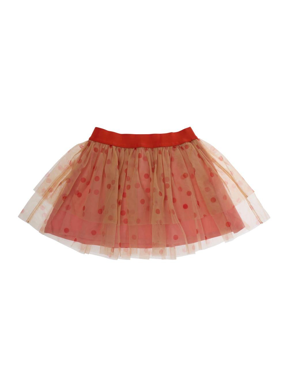 mini rodini pink skirt with layered tulle and all-over polka-dot motif in tech fabric girl