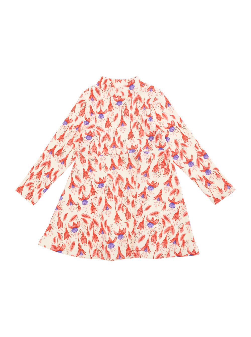 mini rodini red dress with round neck and all-over floral motif in cotton stretch girl