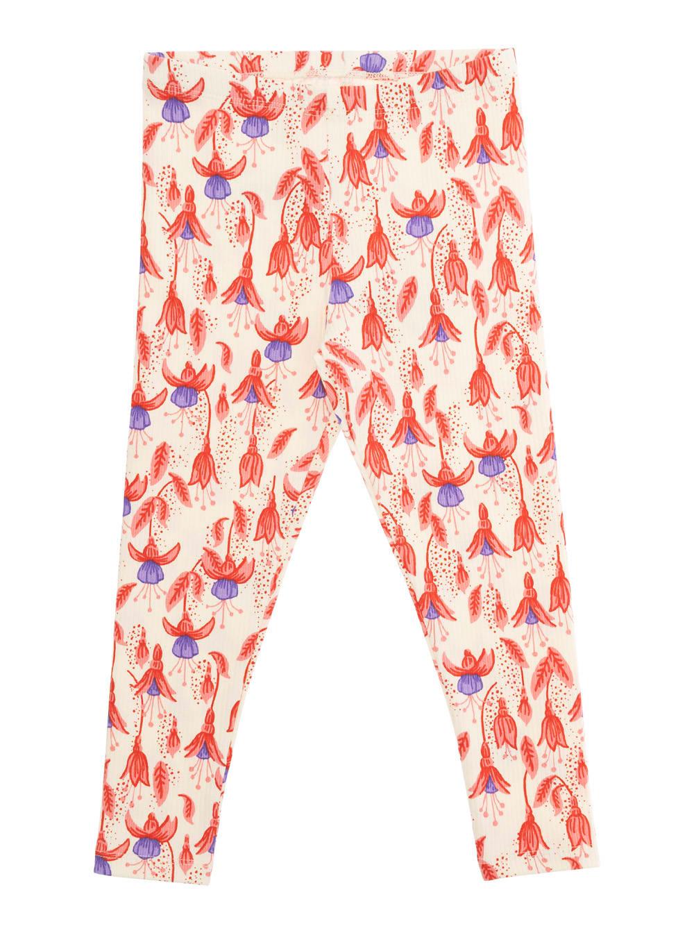mini rodini red pants with high waist and all-over floral motif in cotton stretch girl