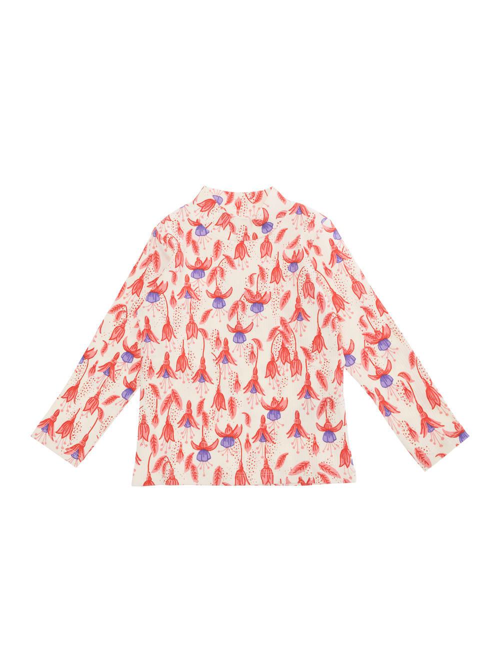 mini rodini red t-shirt with high neck and all-over floral motif in cotton stretch girl