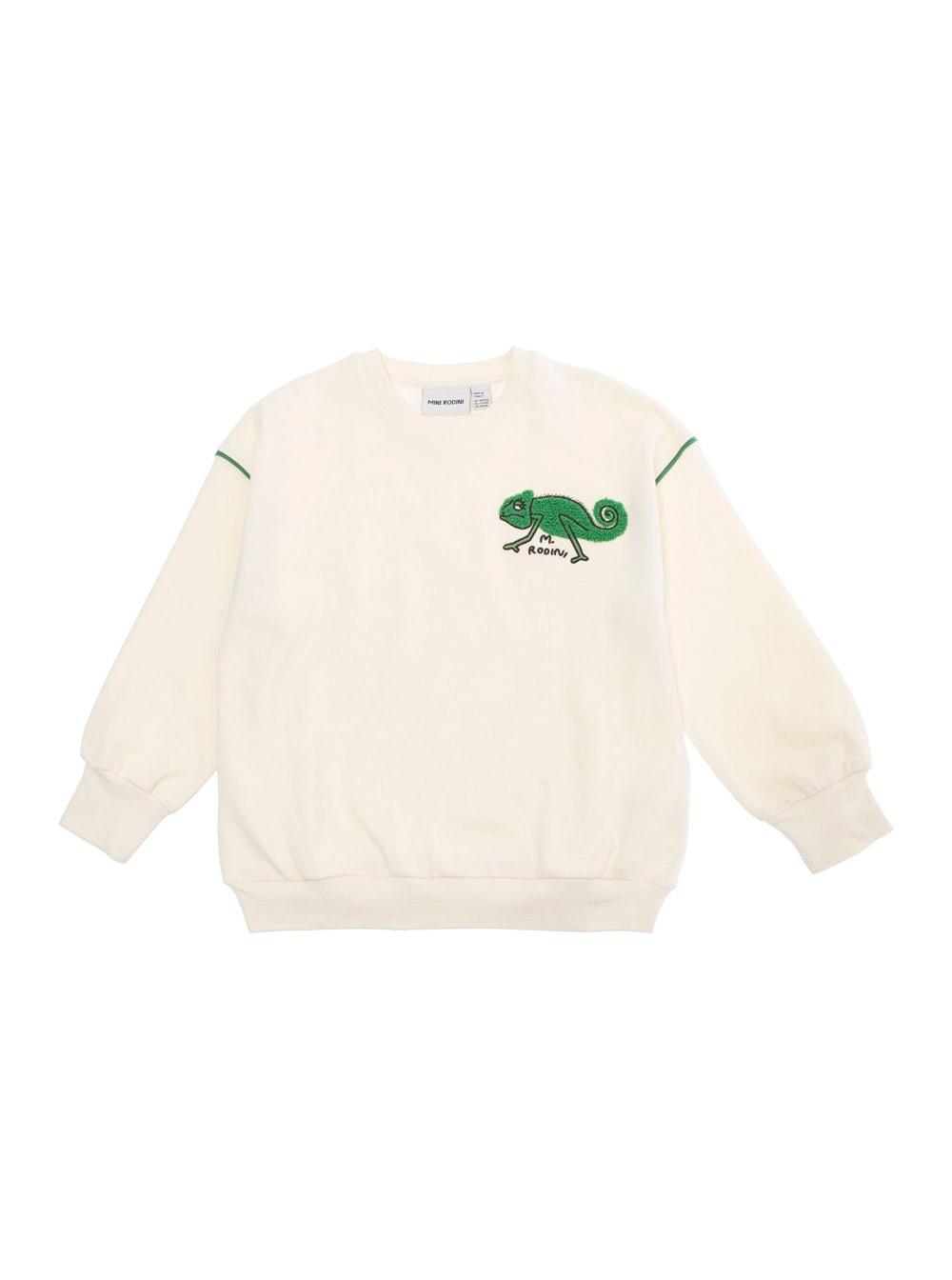 mini rodini white crewneck sweatshirt with patch on the front in cotton boy