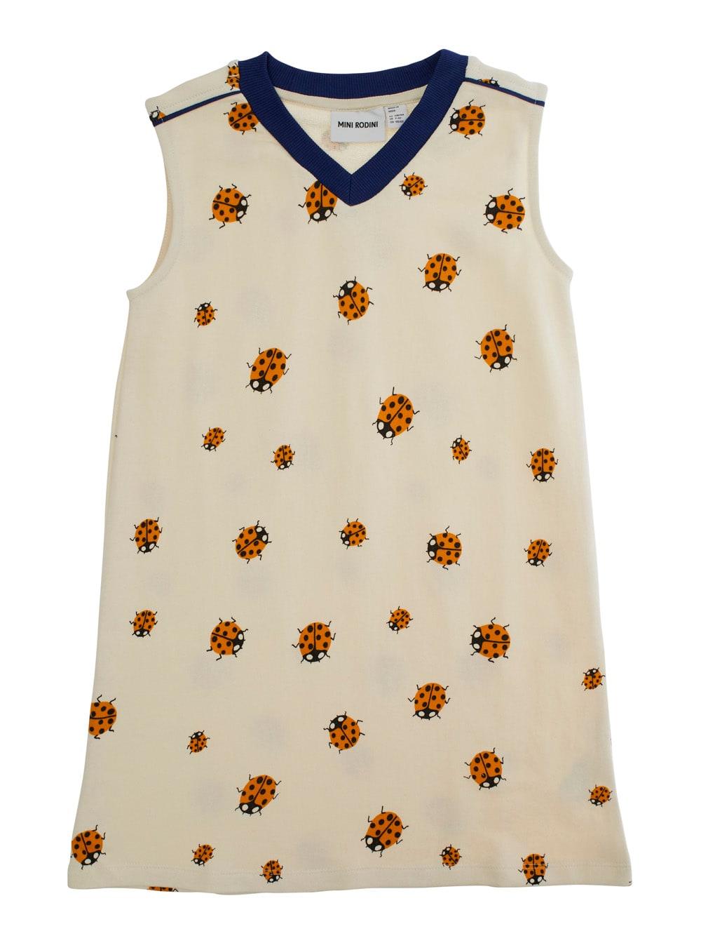 mini rodini white dress with all-over embroidered ladybugs in cotton girl