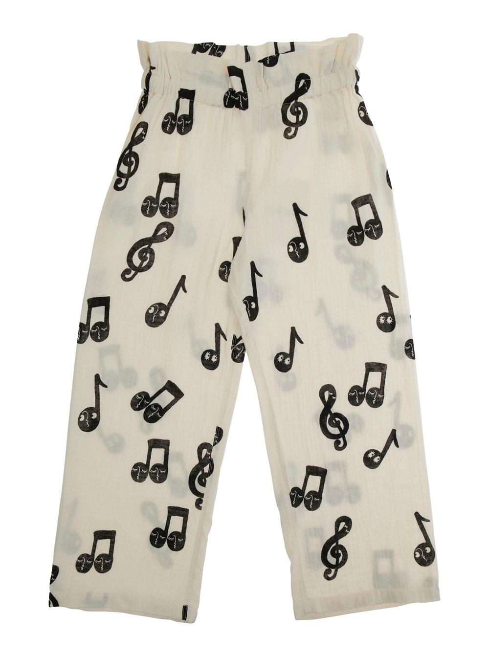 mini rodini white pants with all-over musical notes print in cotton boy