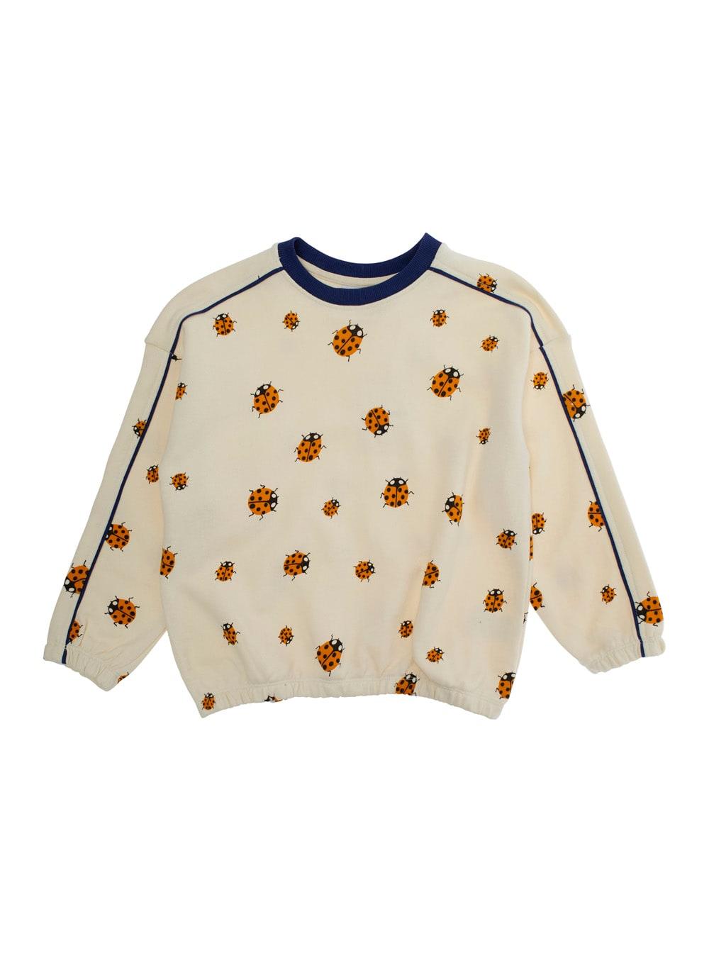 mini rodini white sweatshirt with all-over ladybugs embroidery in cotton girl