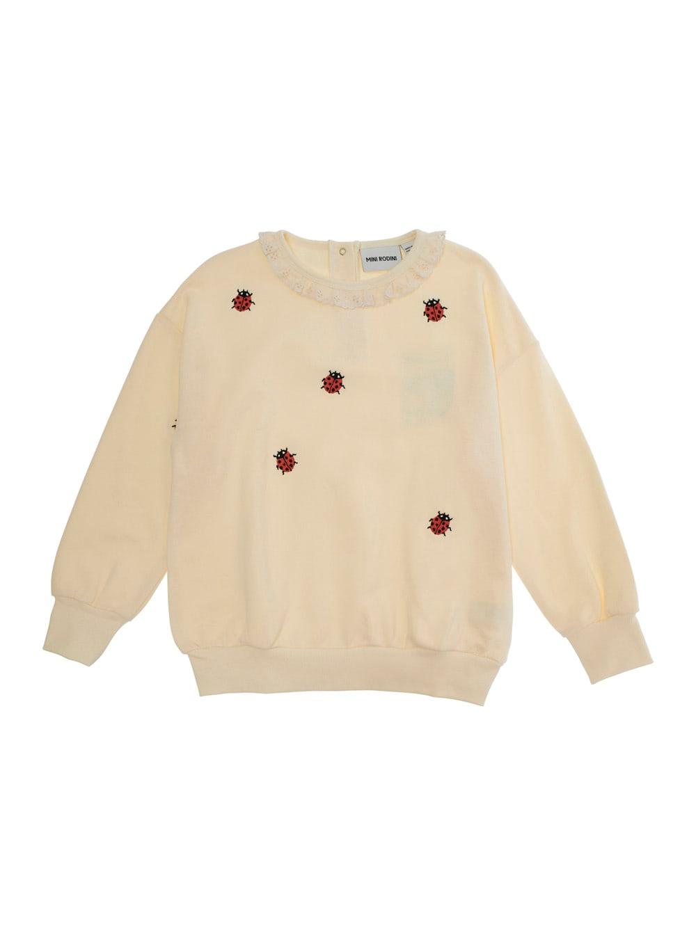 mini rodini white sweatshirt with ladybug embroidery in cotton girl