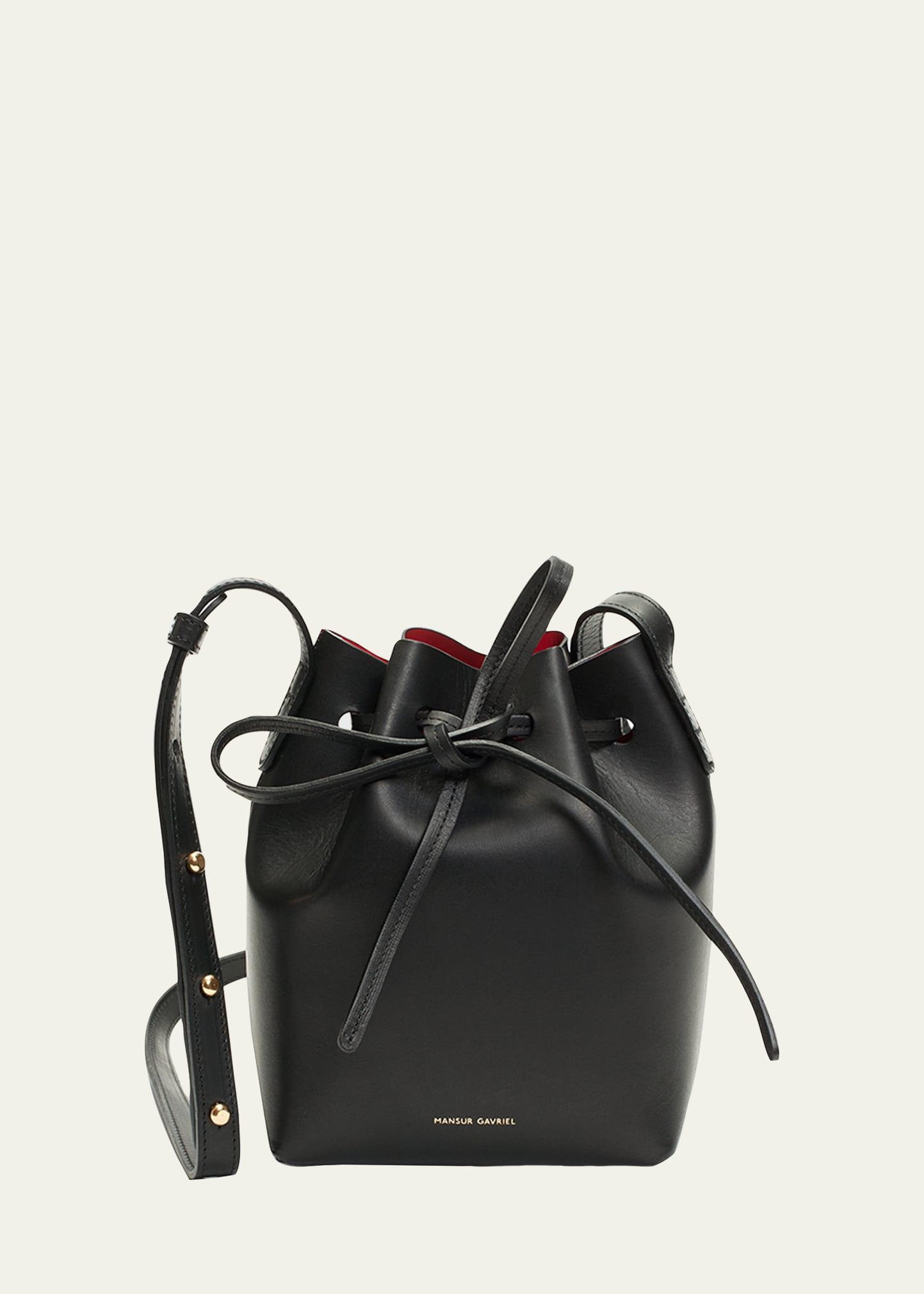 mini vegetable-tanned leather bucket bag