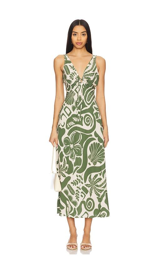 minkpink amos keyhole midi dress in green.