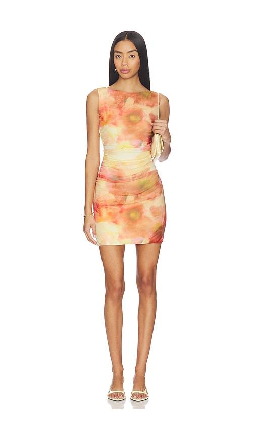 minkpink aria mesh mini dress in lemon,orange.