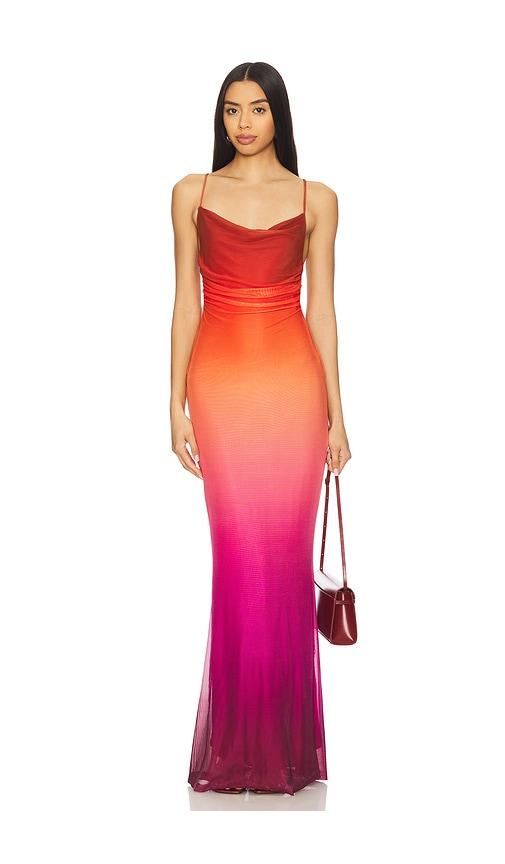 minkpink cosima ombre mesh maxi dress in orange.