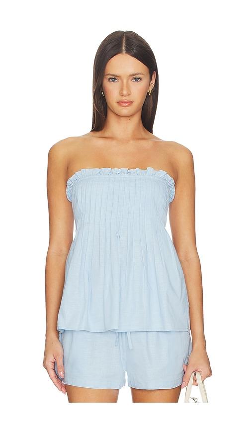 minkpink ines strapless top in baby blue.