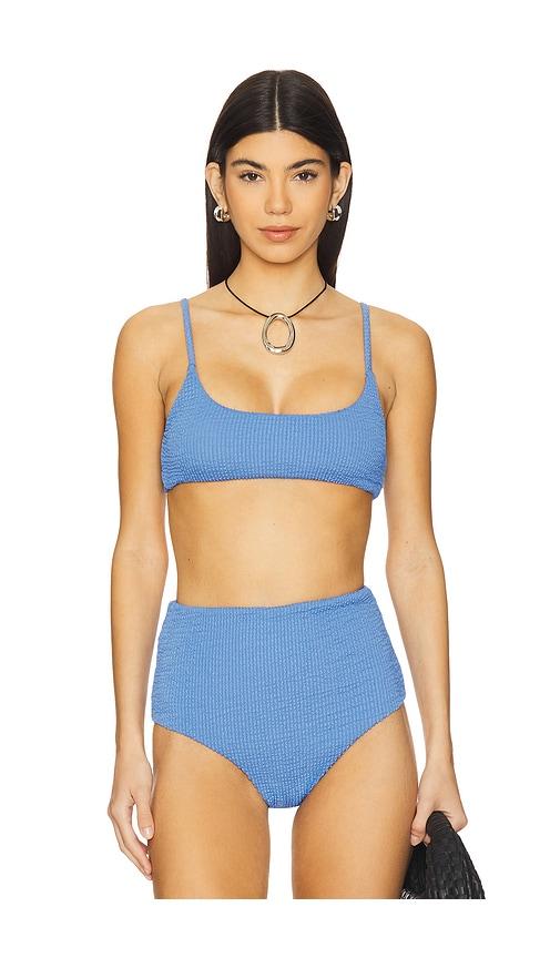 minkpink irina bikini top in blue.