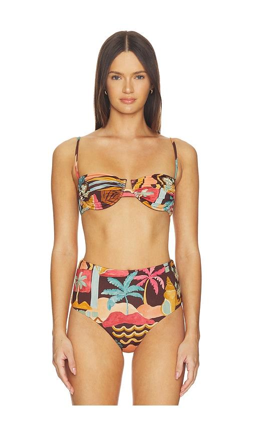 minkpink isola gathered bikini top in chocolate.
