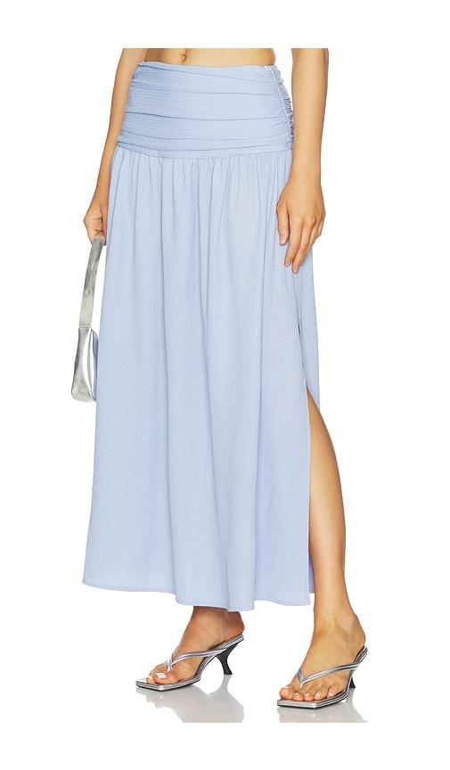 minkpink luna yoke detail maxi skirt in baby blue.