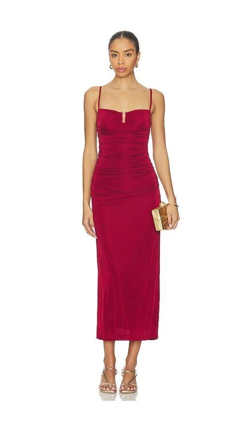 minkpink maya midi dress in wine.