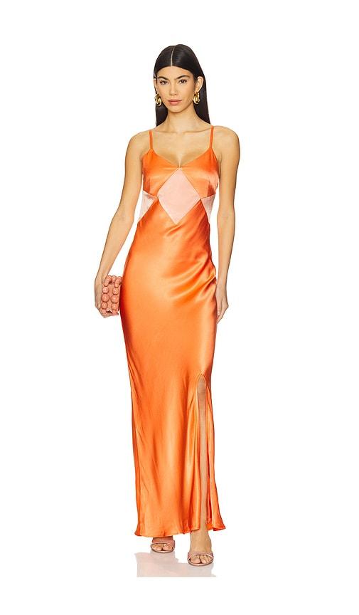 minkpink orla colour block midi dress in orange.