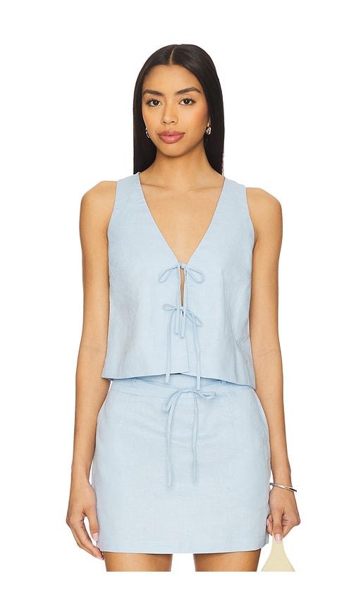 minkpink pandora tie crop top in baby blue.