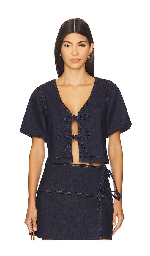 minkpink raya tie front top in blue.