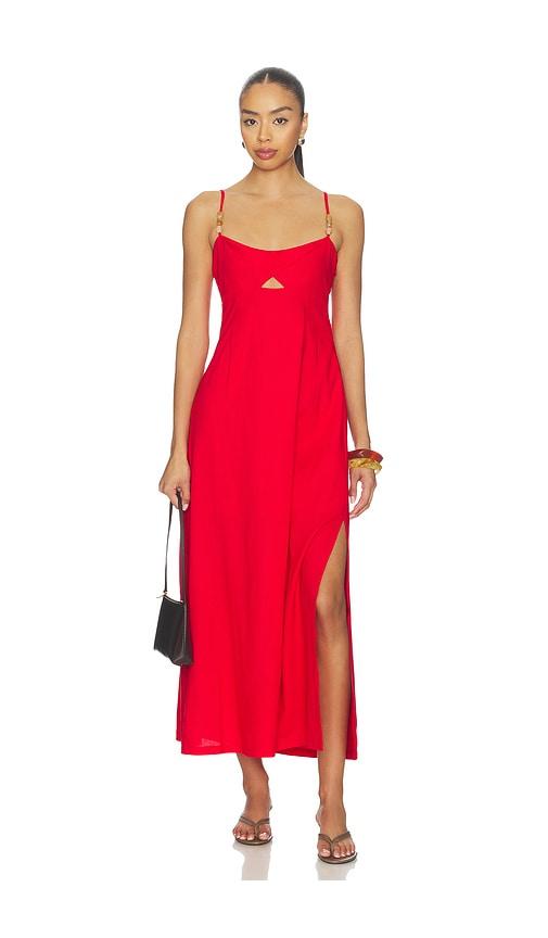 minkpink rhodes twist front maxi dress in red.