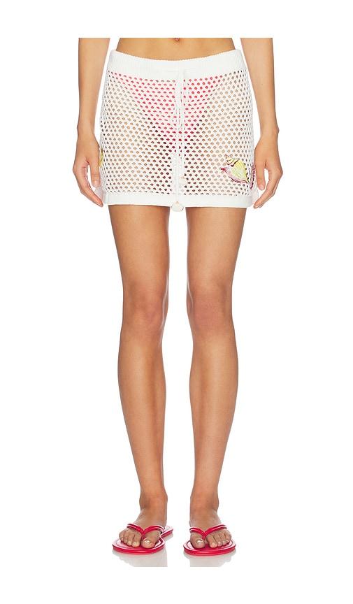 minkpink soleia crochet mini skirt in white.