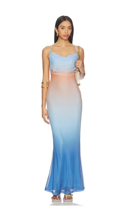minkpink solstice ombre mesh maxi dress in blue.