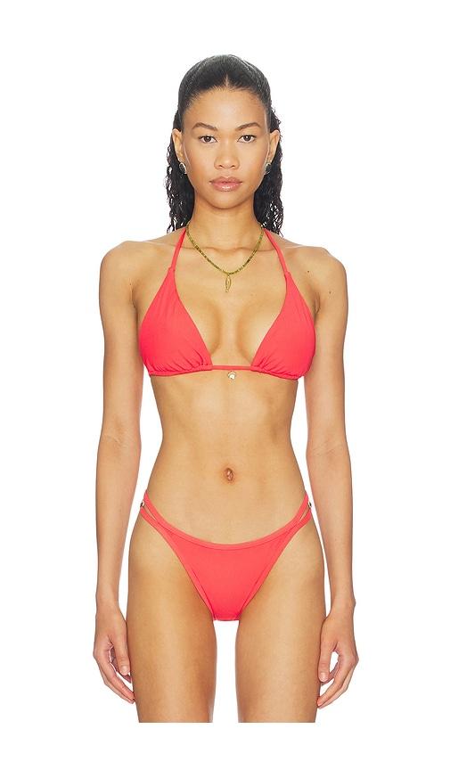 minkpink toscana triangle bikini top in coral.