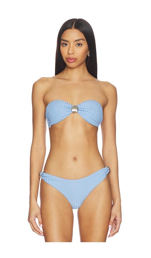 minkpink zephyr twist bandeau top in baby blue.
