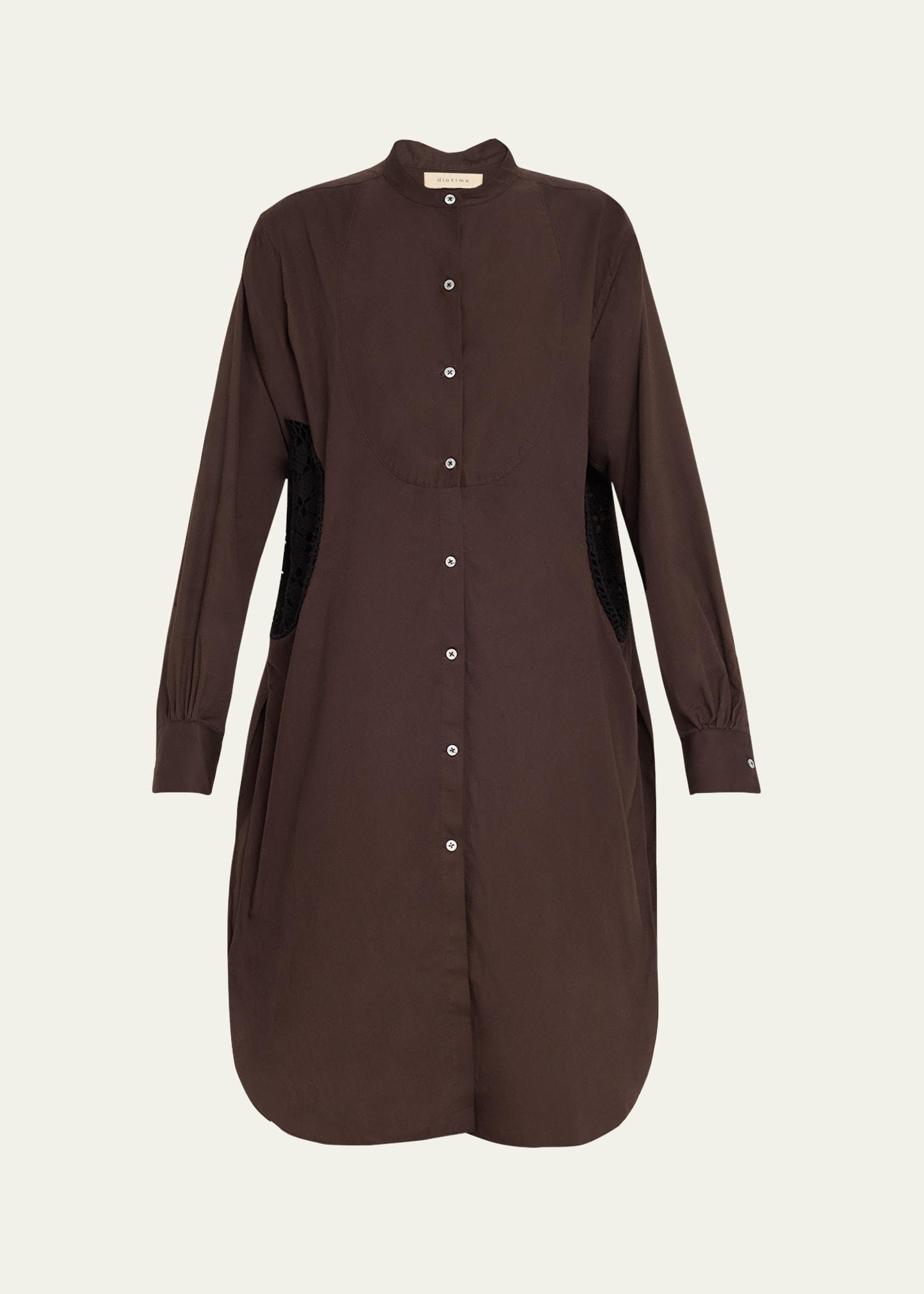minott bib twill crochet insert midi shirt dress