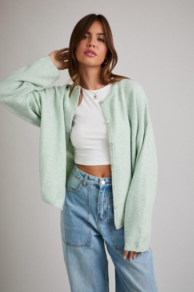 mint classic crew neck button cardigan
