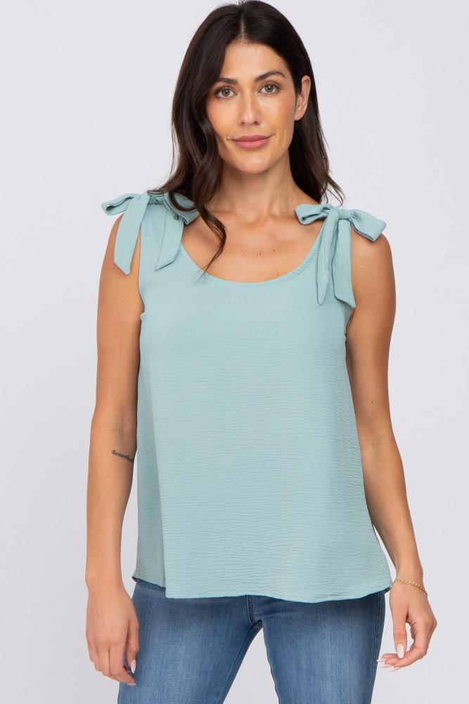 mint green shoulder bow tank top
