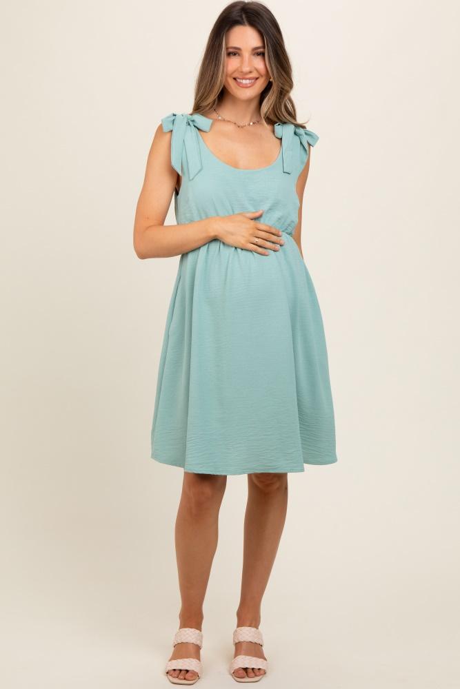 mint solid tie-shoulder scoop neck maternity dress