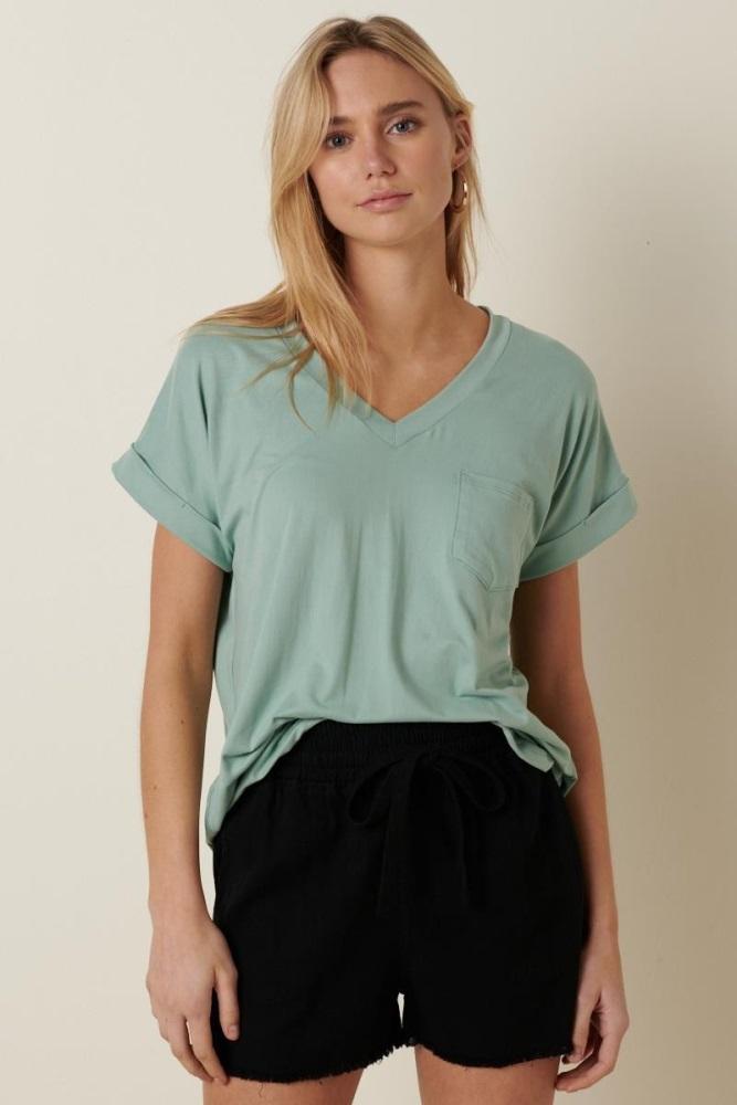 mint v-neck pocket short sleeve shirt