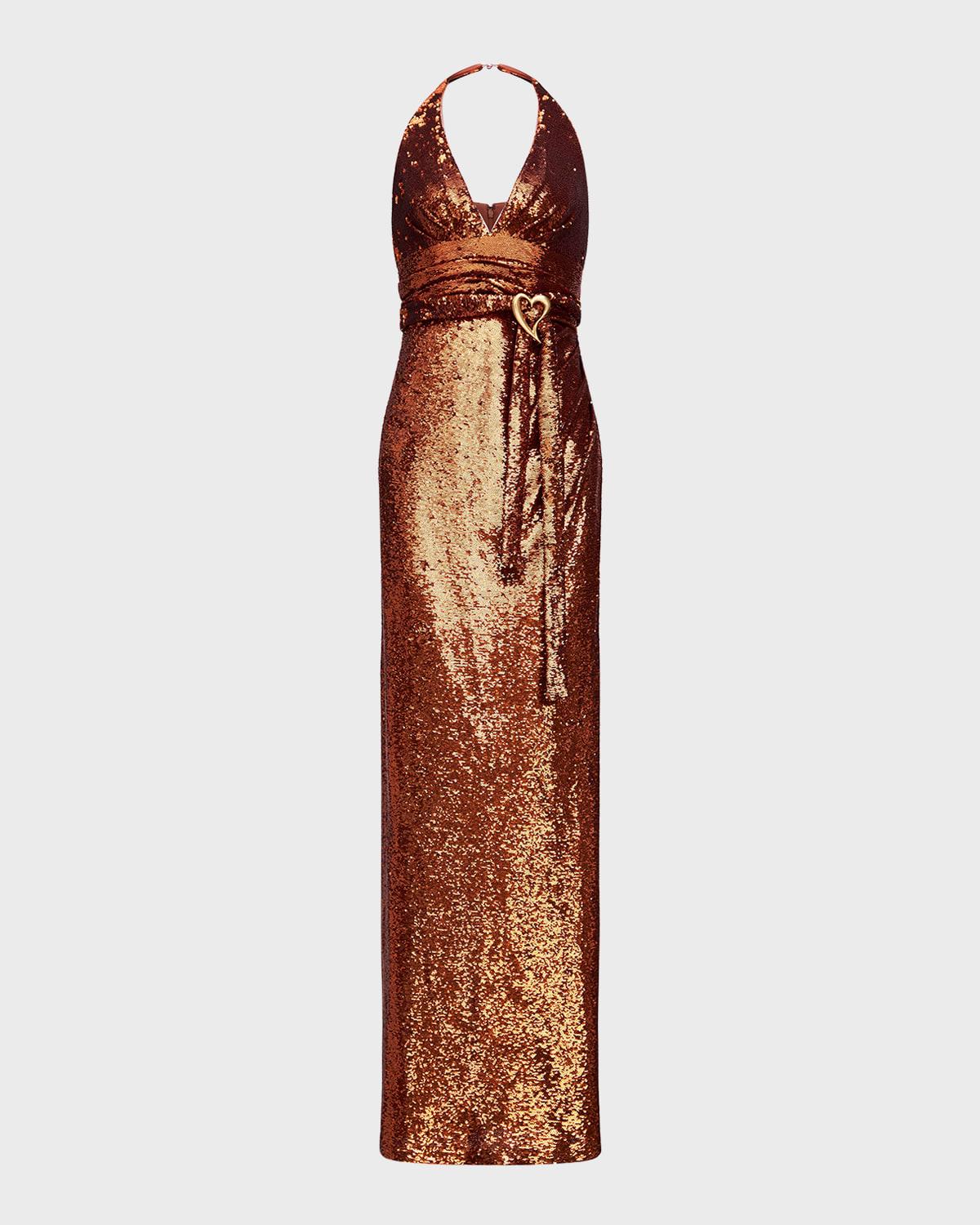 mio deep v-neck sequin column gown