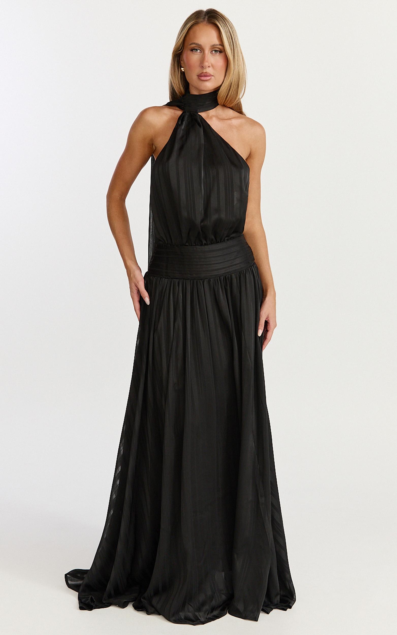 mirabelle maxi dress - scarf neck backless high low dress in black