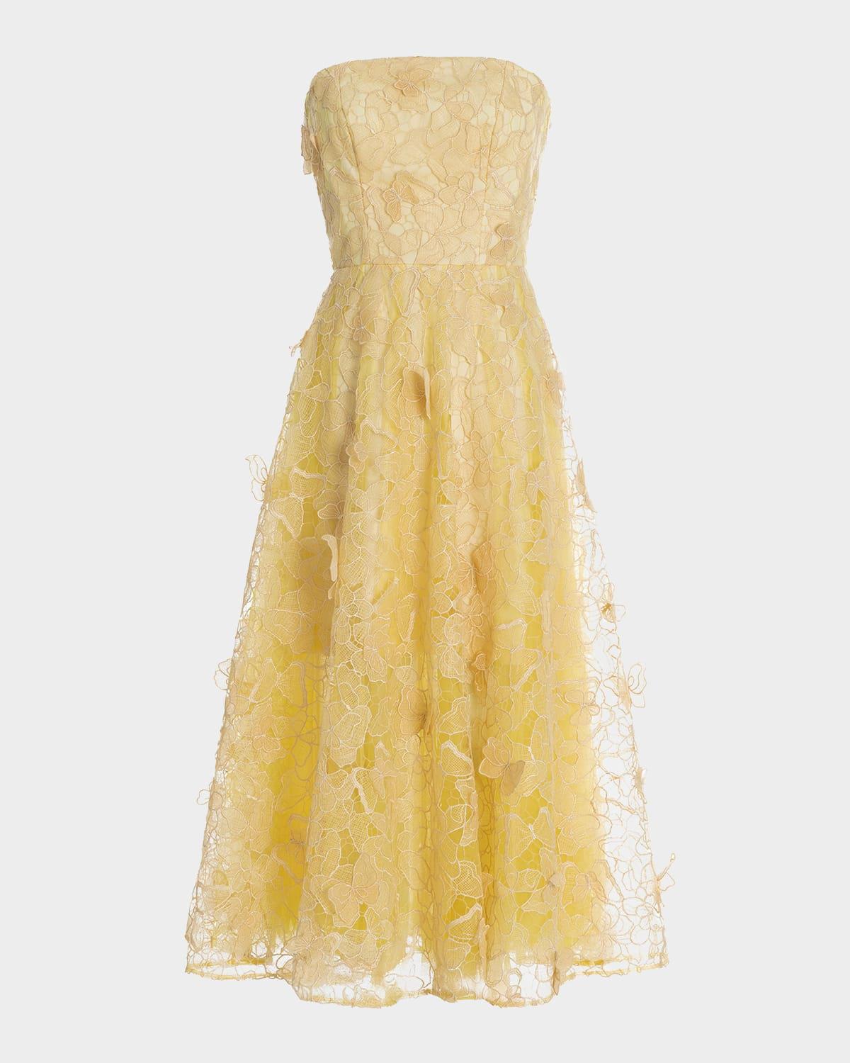 mirabelle strapless floral lace midi dress