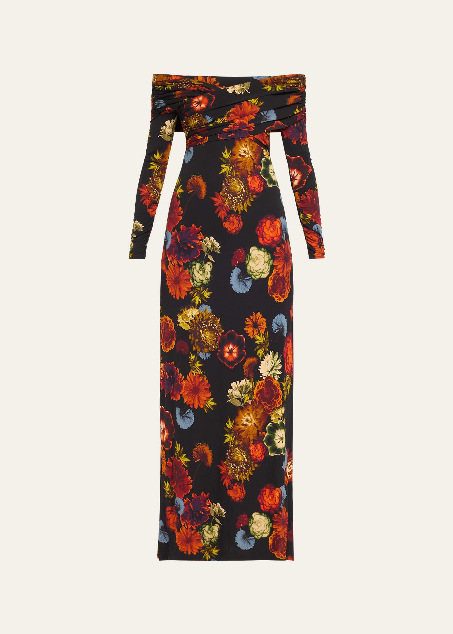 mirana off-the-shoulder floral jersey dress