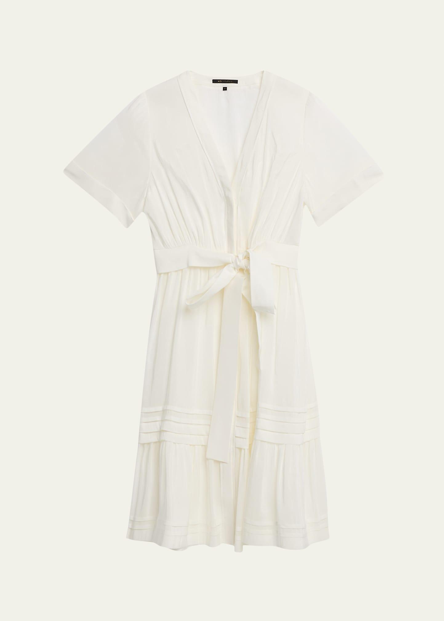 miranda pintuck tiered linen-silk midi dress