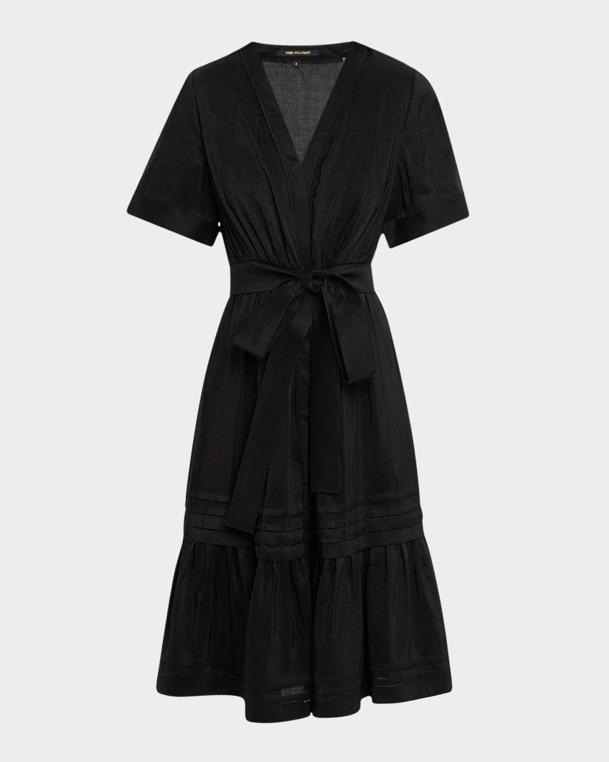 miranda pintuck tiered linen-silk midi dress