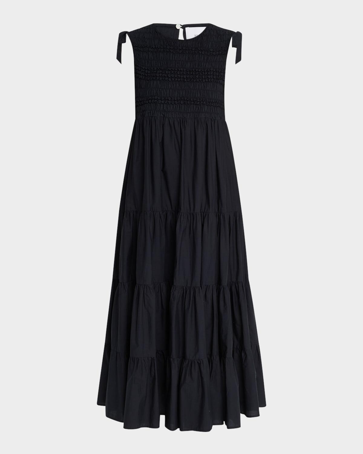 mirella sleeveless smocked cotton midi dress