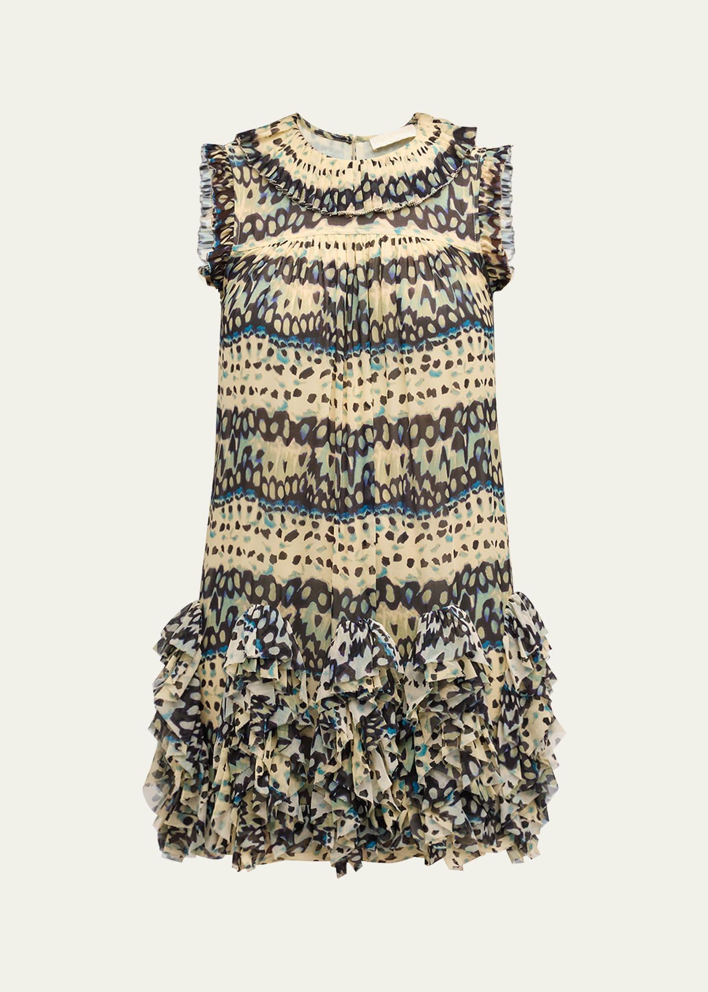 miri abstract-print ruffle silk mini dress