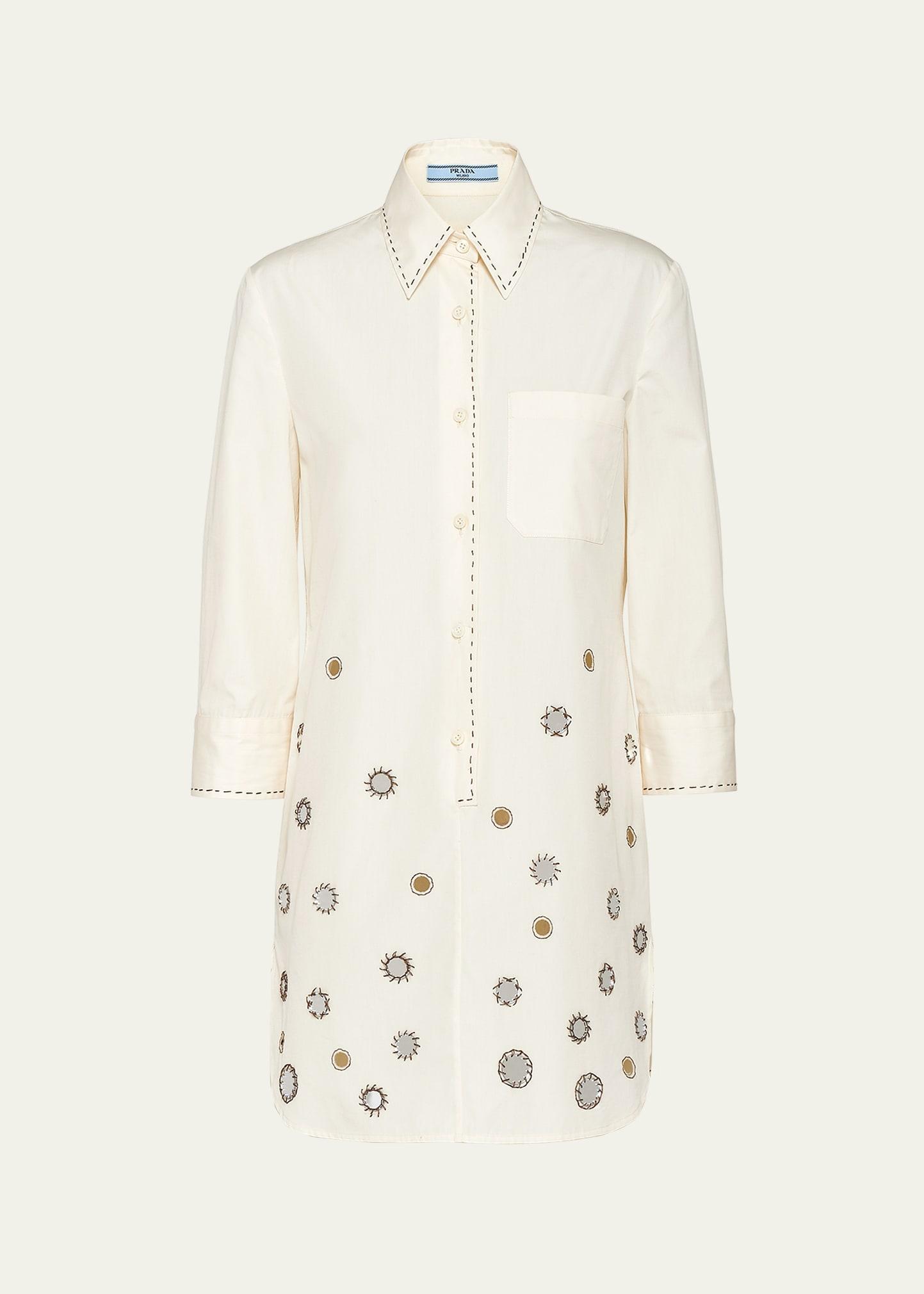 mirrored three-quarter sleeve poplin mini dress