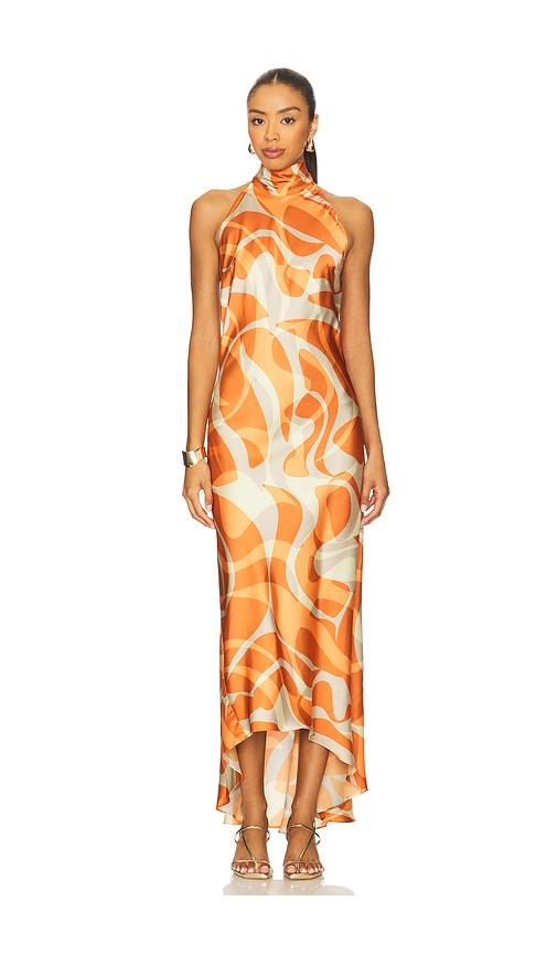 misa los angeles fiore dress in orange.