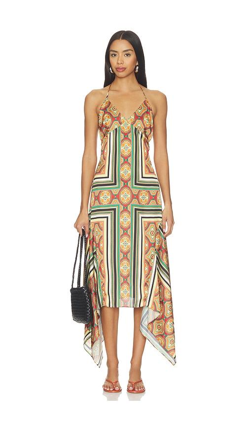 misa los angeles sheila midi dress in orange.
