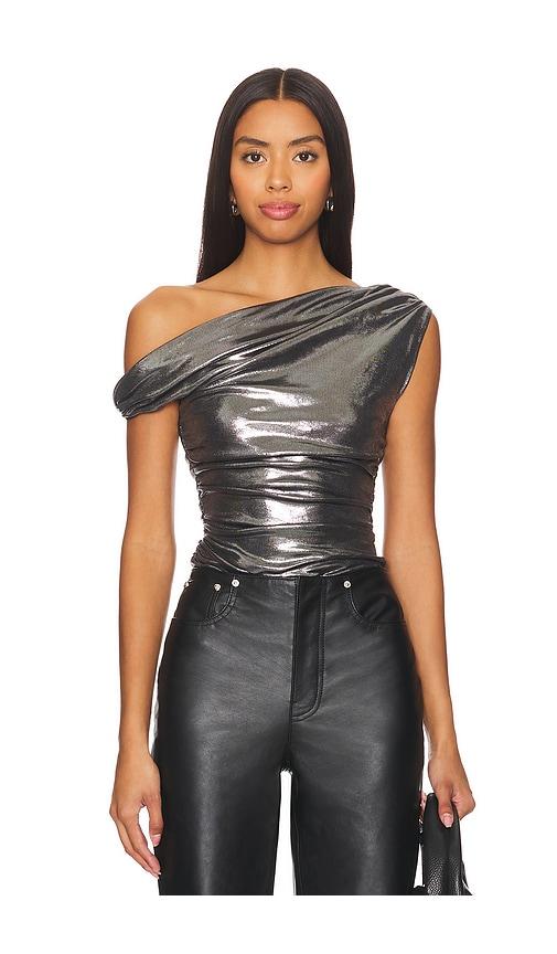 misha paison metallic jersey top in metallic silver.